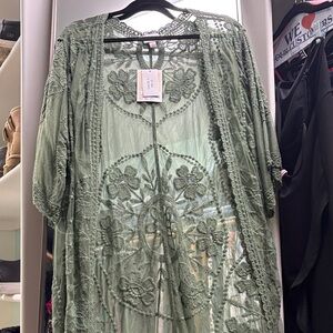 Lularoe Green Lace Long Chloe Cardigan
